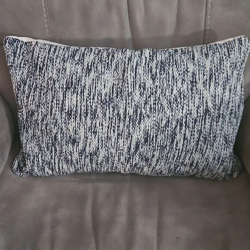 Navy Blue Cream Variegated Lumbar Pillow Cover | 100% Cotton
